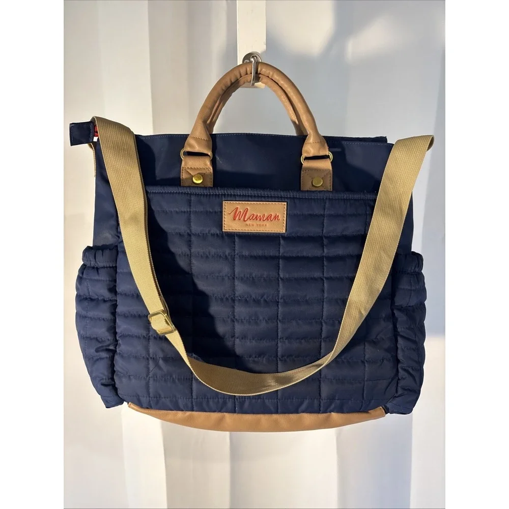 Maman New York Diaper Bag Navy Blue/ Beige Quilted Shoulder Bag Messenger Look